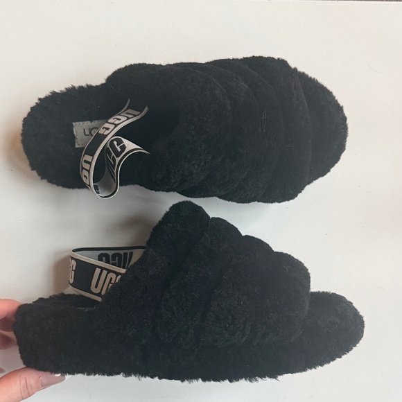 UGG Shoes - UGG Black Fluffy Slides